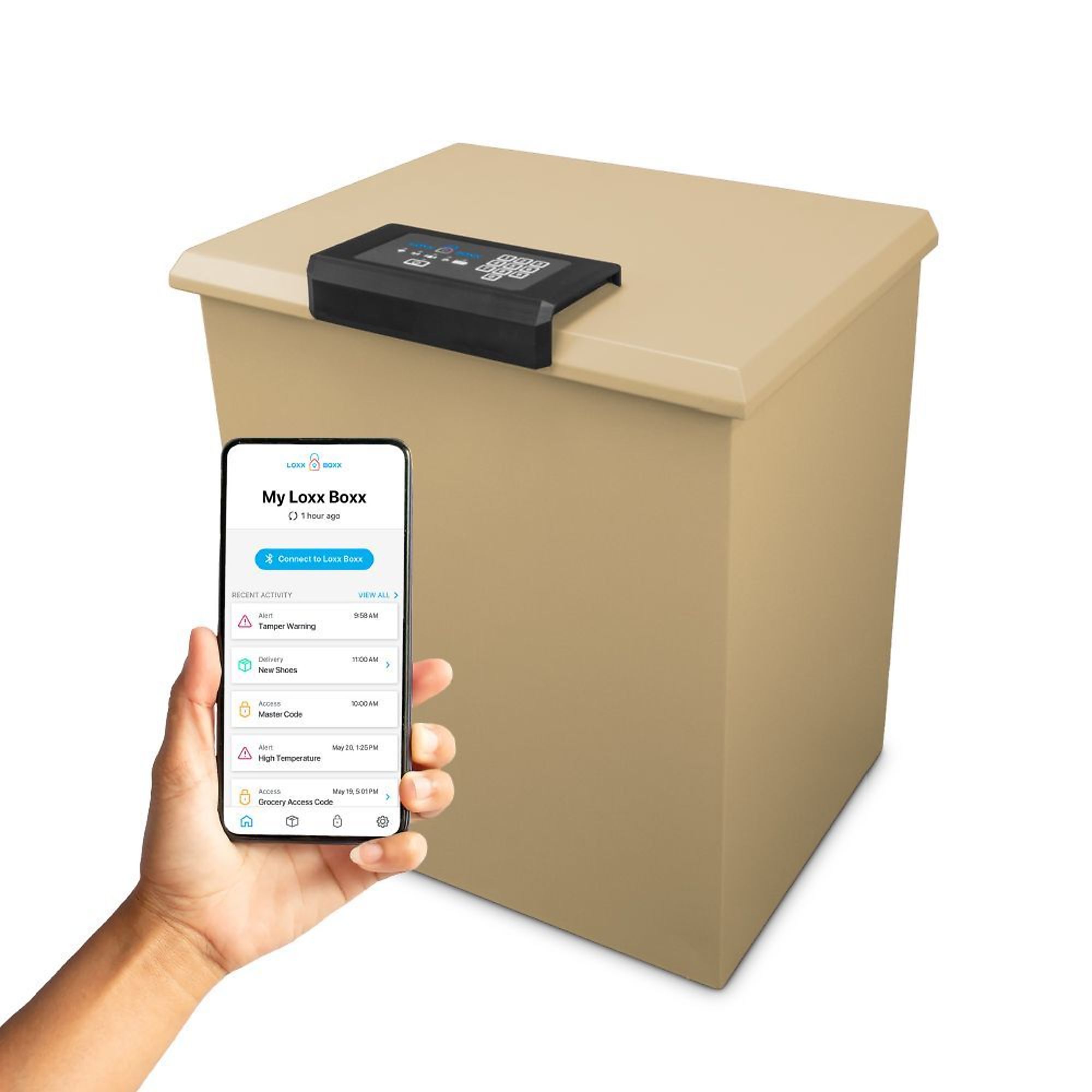 LOXX BOXX LLC, LTE Wi-Fi Smart Package Locker w/ Solar Charger, Height 24.5 in, Width 21.375 in, Color Beige, Model# LB2_MDBOX_BG_LTE_BDL